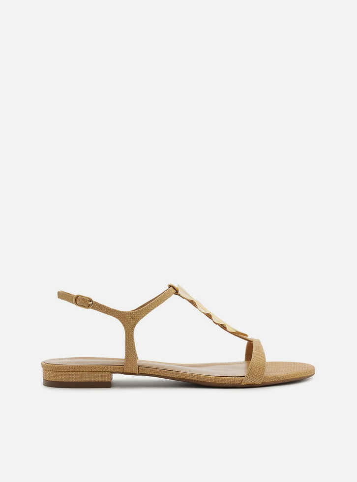 Sandália Rasteira Bege Palha Metais Lenny Niemeyer