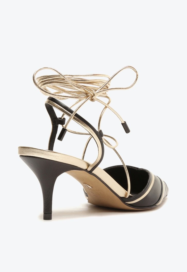 Scarpin Preto Arezzo Couro Bico Fino Amarração