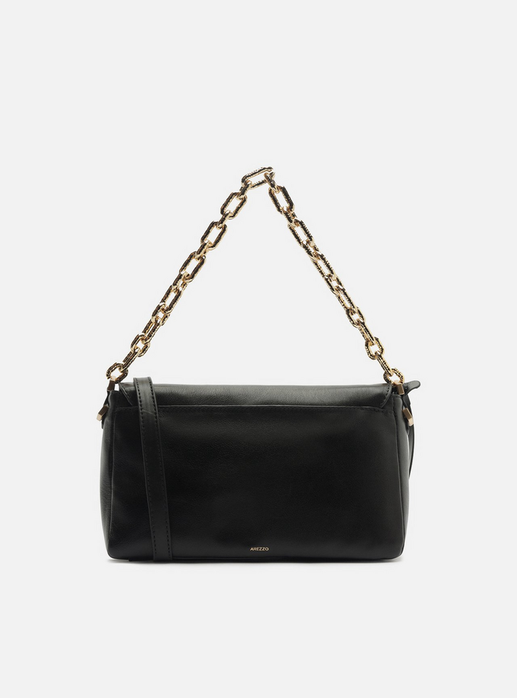 Bolsa Tiracolo Preta Couro Média Alça Corrente | ZZ MALL