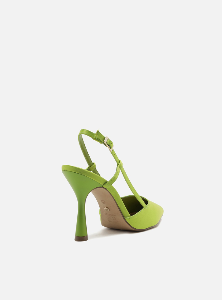 Scarpin Verde Cetim Salto Alto Geométrico