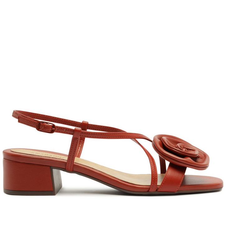 Sandália Salto Bloco Flor Vermelha