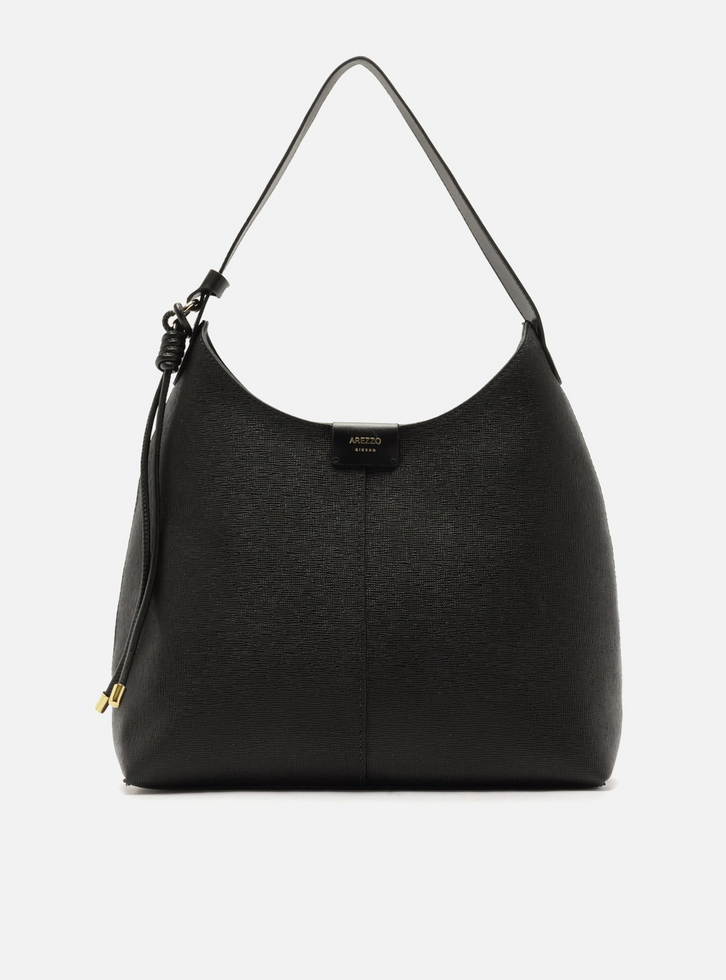 Bolsa Hobo Preta Grande Granulada Nó
