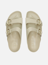 Slide Cinza Fivelas Metal Sol Brizza