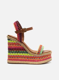 Sandália Plataforma Colorida Arezzo Crochê Fivela