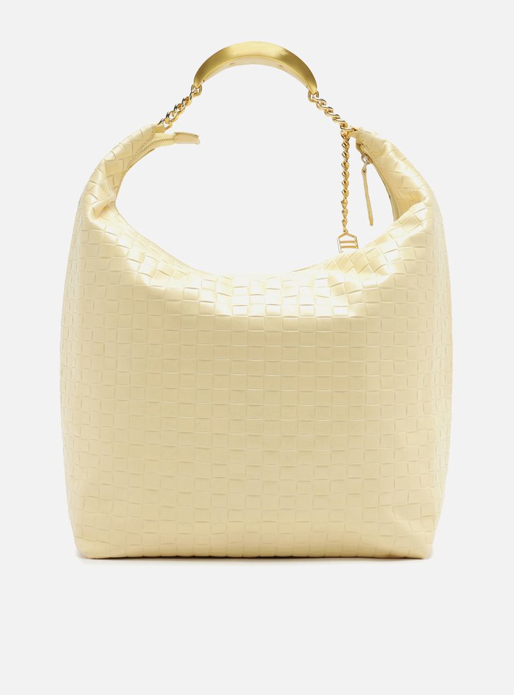 Bolsa Hobo Amarela Couro Tressê Grande Silvia Braz