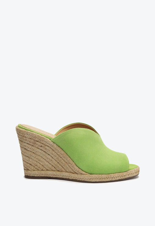Sandália Mule Anabela Corda Camurça Verde