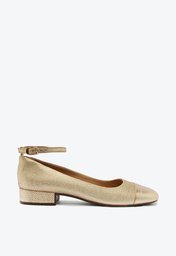 Sapato Dourado Anacapri Boneca Palha Salto Bloco