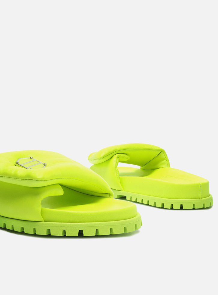 Slide Verde Lima Couro Tratorado Puffer