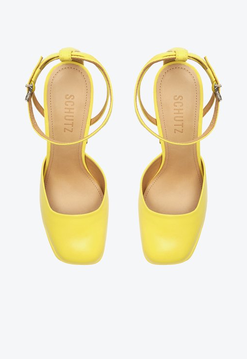 Sapato Scarpin Meia Pata Luan Couro Amarelo