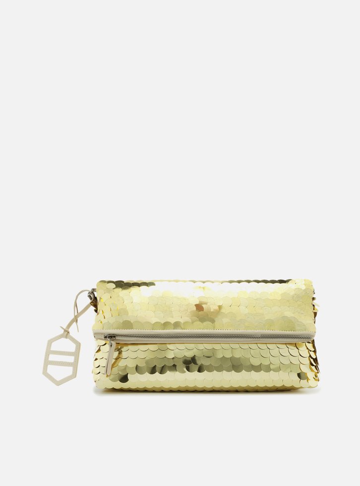 Clutch Dourada Arezzo Média Maxi Paetês