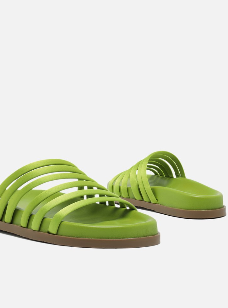 Slide Verde Bico Redondo Tiras Bombadas