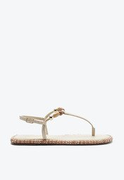 Sandália Branca E Marrom Anacapri Slim Pespontos Missangas