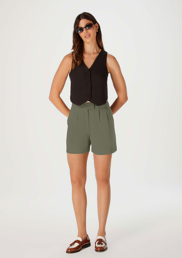Shorts Verde Hering Feminino Cintura Alta Em Viscose