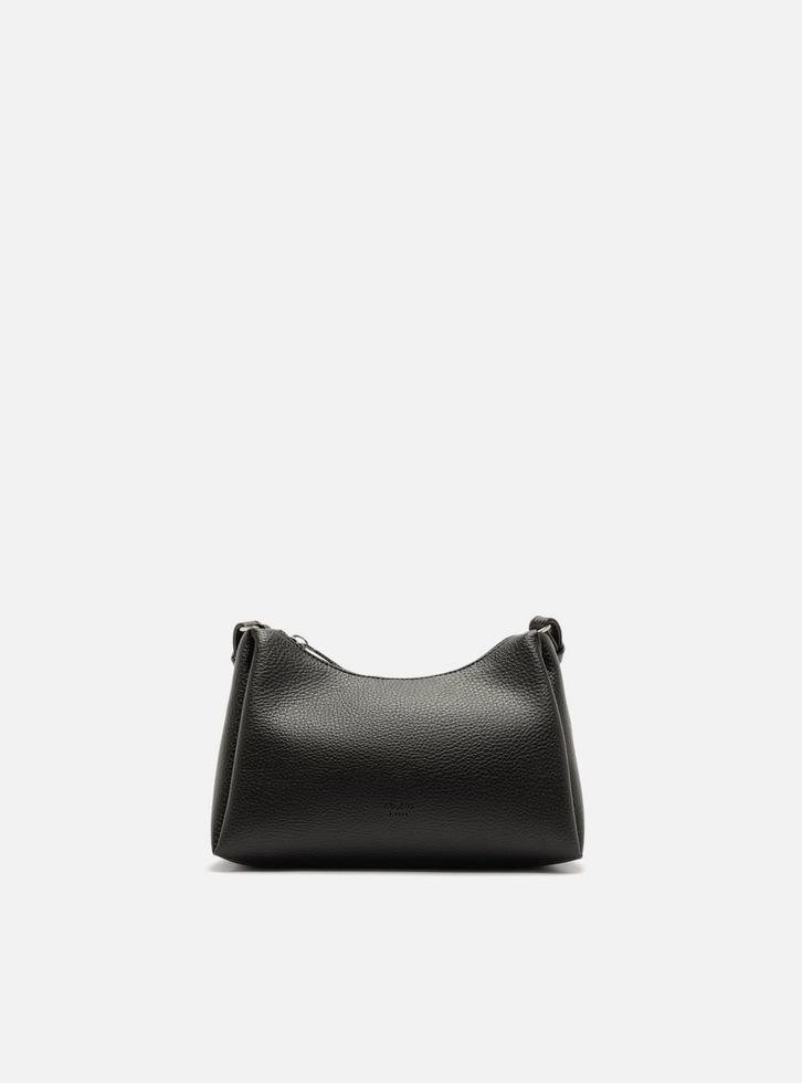 Bolsa Tiracolo Preta Granulada Metais
