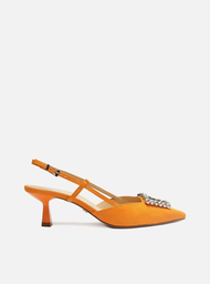 Scarpin Laranja Arezzo Nobuck Bico Fino Slingback Emily