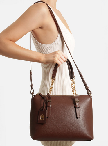 Bolsa Tote Marrom Couro Grande Alça Corrente | ZZ MALL
