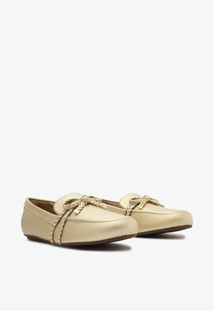 Mocassim Dourado Anacapri Laço Trança