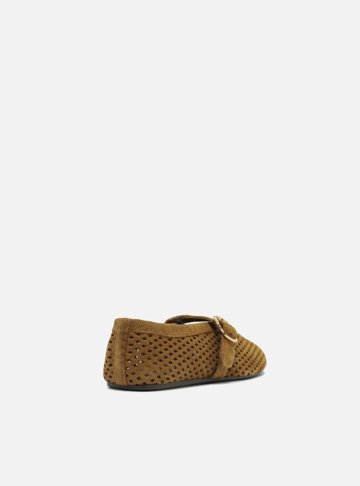 Sapatilha Marrom Suede Vazada Bico Redondo