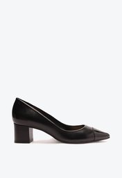 Scarpin Preto Arezzo Couro Bico Fino Cap Toe City