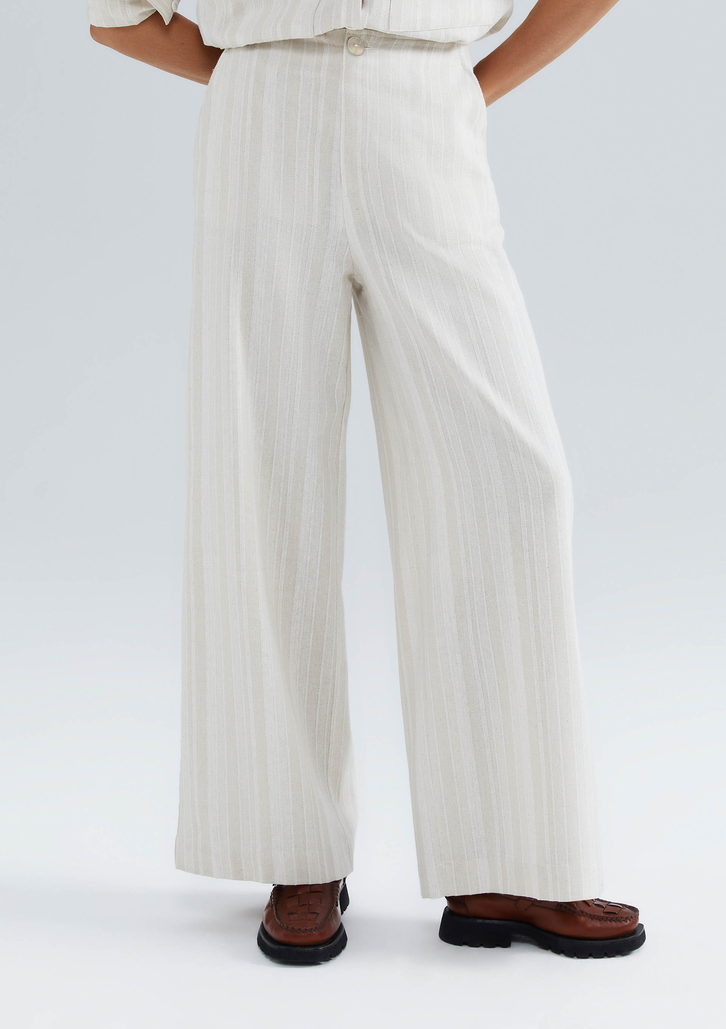 Calça Off-White Hering Feminina Pantalona Cintura Alta Com Linho