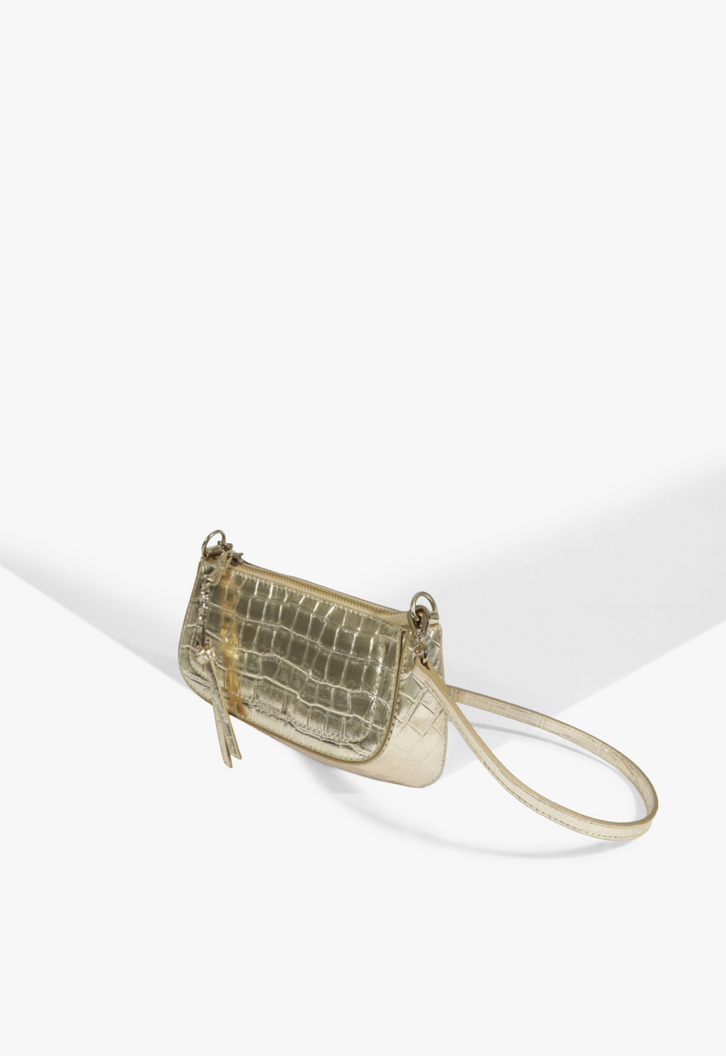 Bolsa Tiracolo Pequena Tina Croco Dourado | ZZ MALL