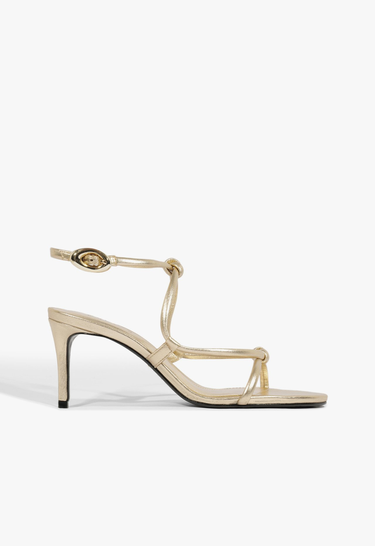 Sandália Salto Glam Curves Couro Dourada | ZZ MALL