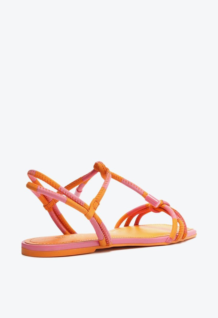 Sandália Rasteira Laranja Arezzo Nobuck Tiras Rosa