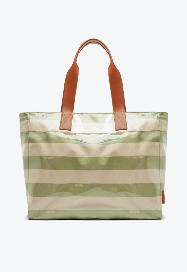 Bolsa Shopping Anacapri Grande Listras Vinil Verde