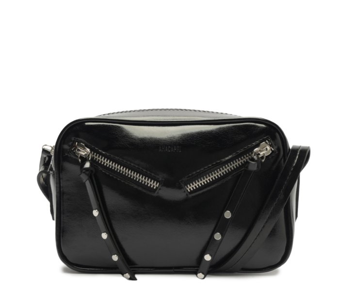 Bolsa Tiracolo Média Fecho Duplo Zíper Preta