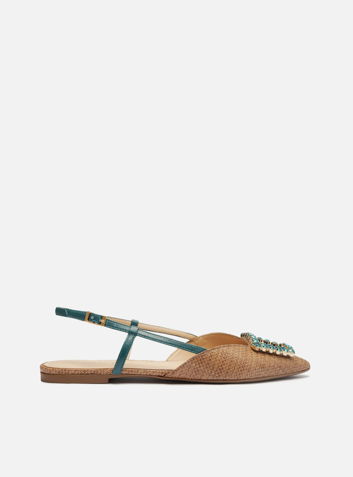 Sapatilha Marrom Arezzo Tramada Bico Fino Slingback Pedraria