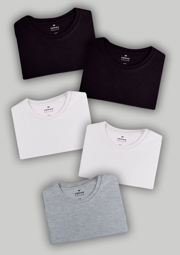 Kit Com 5 Camisetas Multicolorido Hering Femininas Slim Básicas