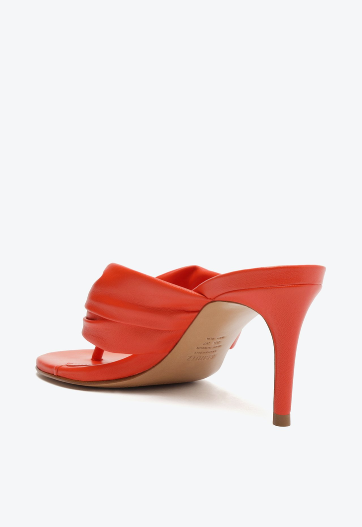 Chinelo Salto Fino Médio Couro Laranja