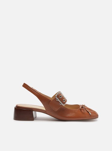 Sapato Marrom Arezzo Boneca Couro Salto Bloco Fivela