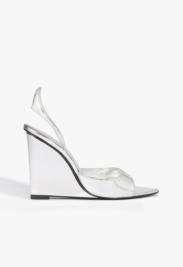 Sandália Prateada Schutz Zya Wedge Couro | ZZ MALL