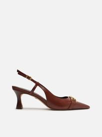 人気ブランドを Marrom Scarpin Arezzo MALL ZZ | Metal Slingback Fino Bico Couro バーベキュー・調理用品