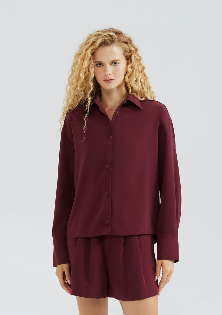 Camisa Vinho Hering Manga Longa Em Crepe