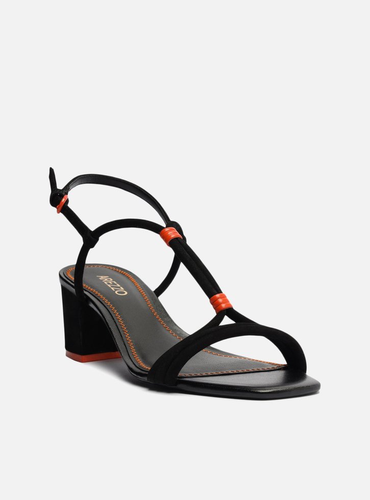 SANDÁLIA PRETA AREZZO NOBUCK BLOCO LARANJA