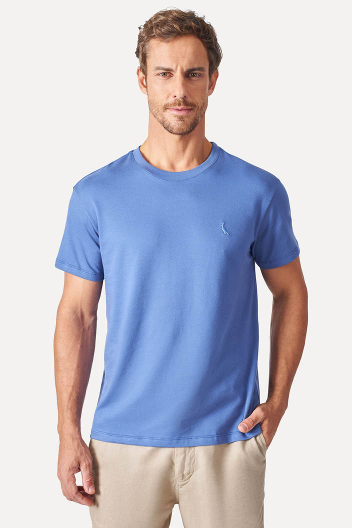 Camiseta Azul Reserva Regular Mc Malha Trabalhada