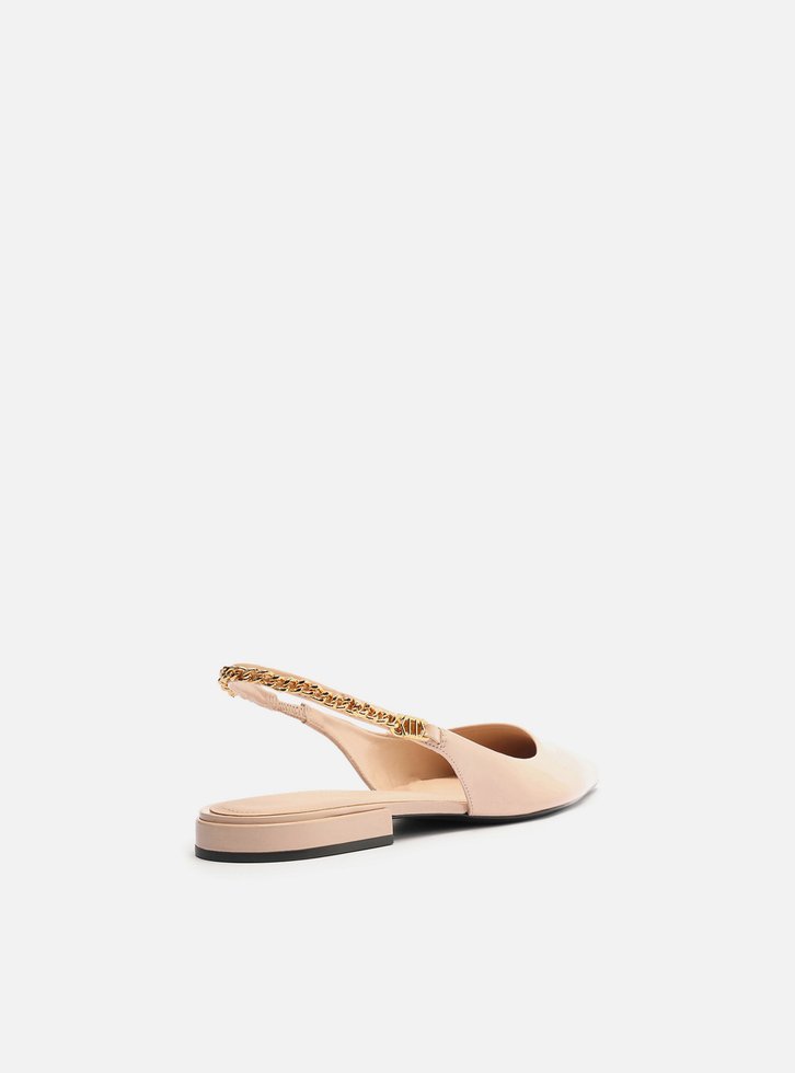 Sapatilha Bege Verniz Slingback Corrente