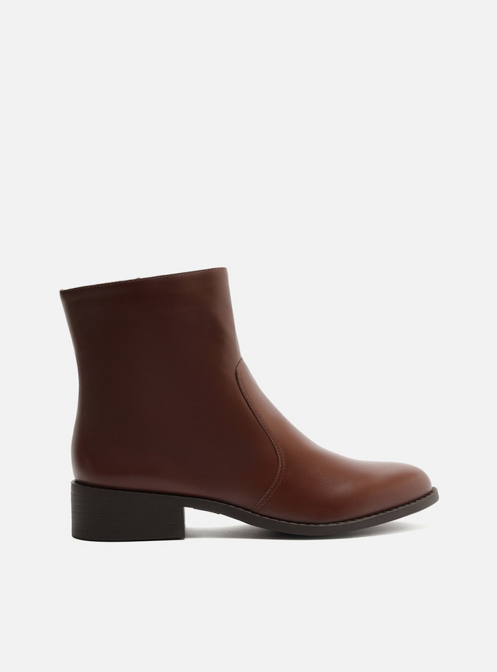 Bota Marrom Couro Cano Curto Salto Bloco
