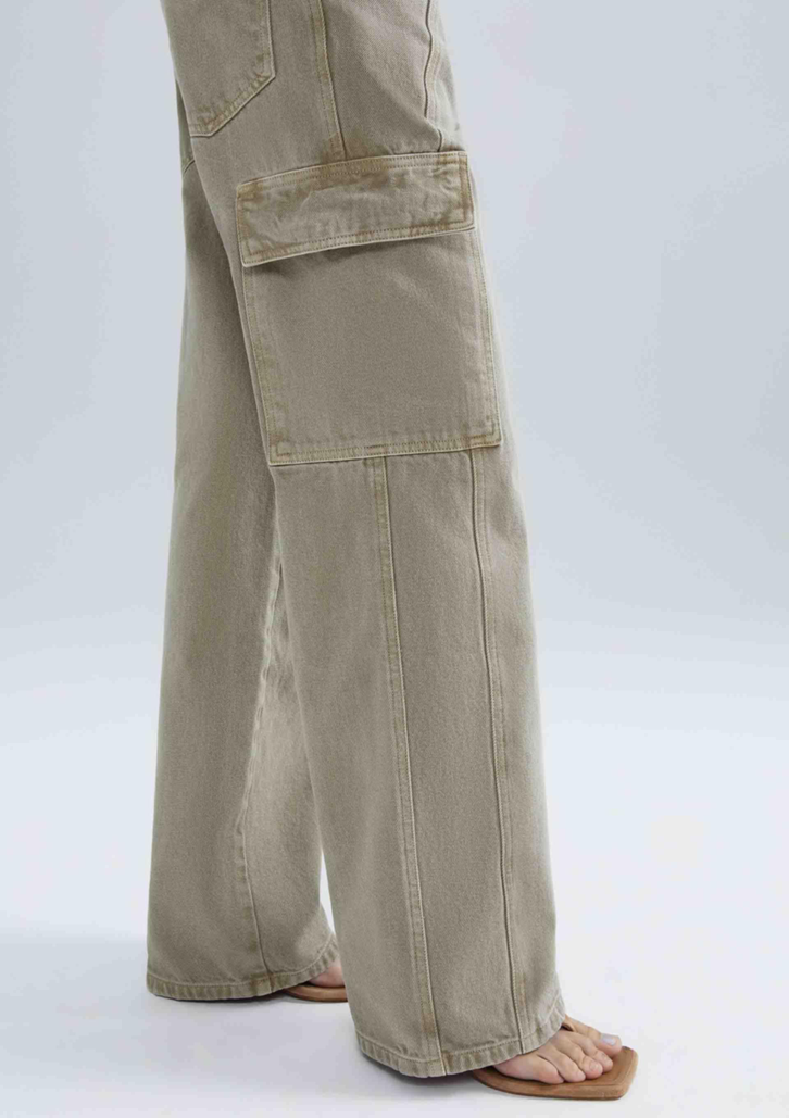Calça Cargo Caqui Hering Cintura Baixa Em Sarja Estonada