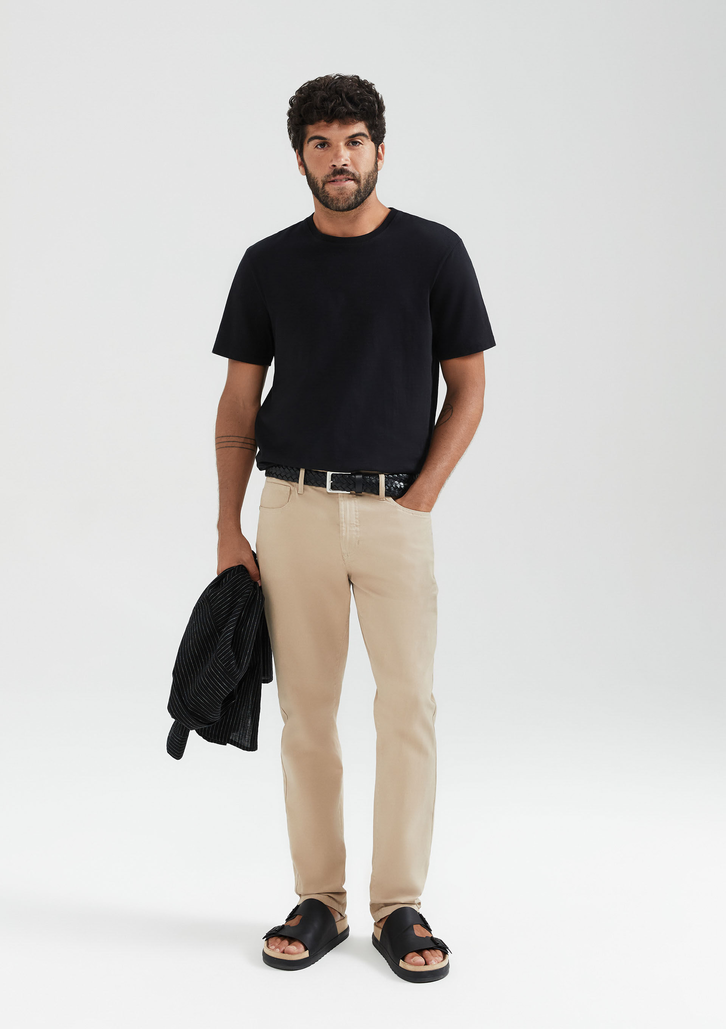 Calça Bege Hering Slim Em Sarja