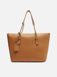 Bolsa Shopping Marrom Clara Couro Grande Alça Corrente