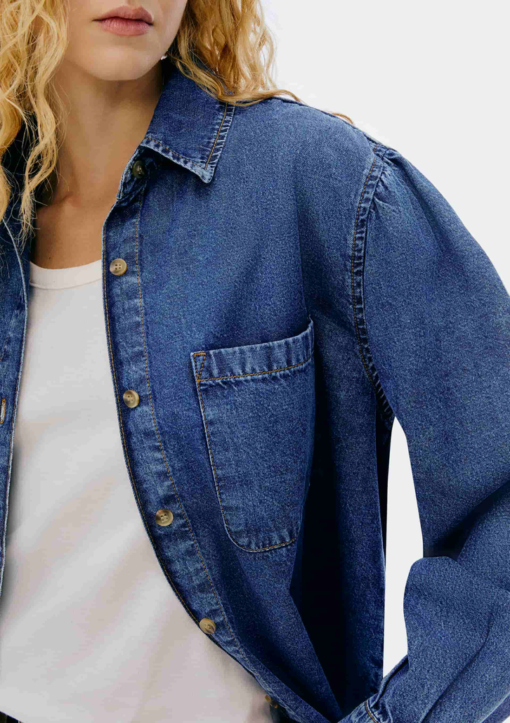 Camisa Jeans Azul Hering Manga Longa