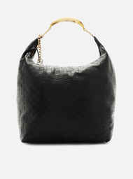 Bolsa Hobo Preta Arezzo Couro Tressê Grande Silvia Braz