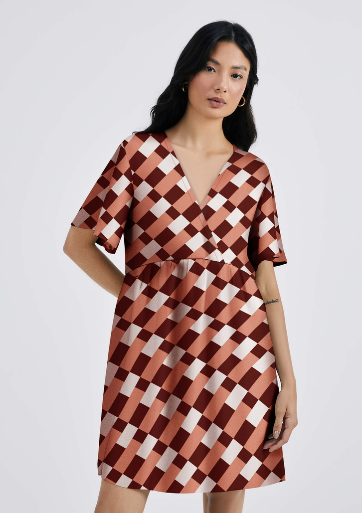 Vestido Vinho Hering Curto Estampado Em Viscolinho