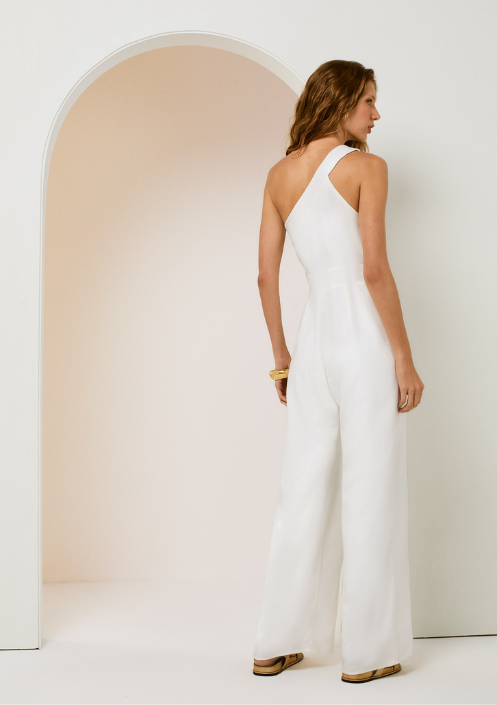 Macacão Off White DZARM Assimétrico Em Crepe