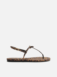 Sandália Rasteira Animal Print Arezzo Tiras Slim Laço