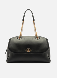 Bolsa Bowling Preta Couro Grande Encaixe Metal