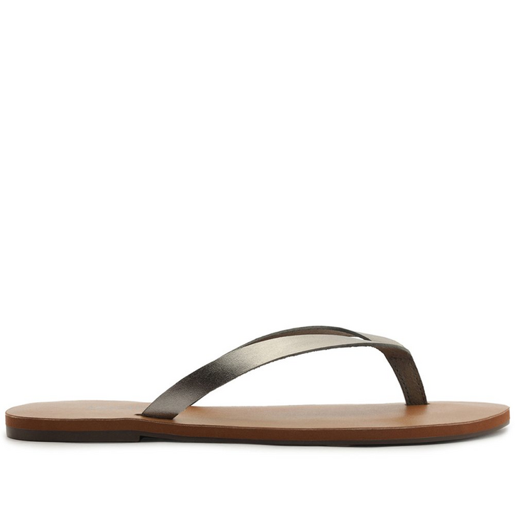 Rasteira Slim Tira Única Couro Cinza